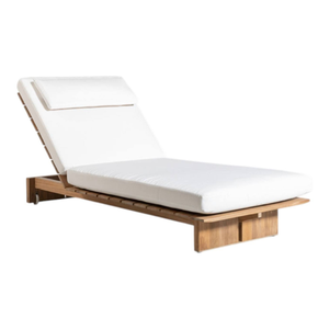 Tumbona de piscina de teca maciza de estilo moderno con respaldo plegable y cojín suave para decoración de muebles del hogar - Product Image 2