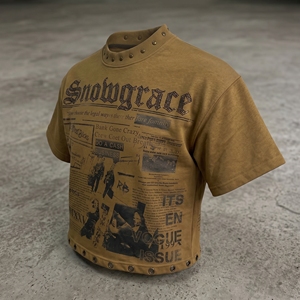 เสื้อยืดโอเวอร์ไซส์ทรงครอป แขนสั้น สตรีทแวร์ ลายพิมพ์ คอกลม ผ้าฝ้าย โลโก้ด้านหน้า สำหรับผู้ชาย - Product Image 2