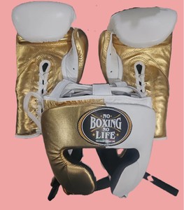 Guantes de Boxeo Personalizados 'No Boxing No Life', Conjunto de Protección para la Cabeza, Color Blanco y Dorado, con Cordones, Equipo de Entrenamiento para Adultos, Protector Inguinal, Guantes de Boxeo Winning - Product Image 3