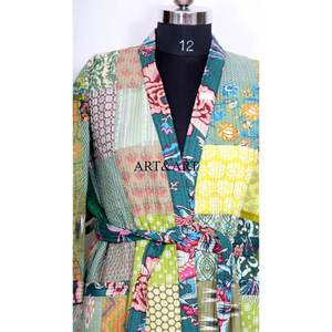 Nouvelle arrivée : robe maxi en soie Kantha multicolores, robe ethnique courte, veste élégante, peignoir Kantha, kimono. - Product Image 4