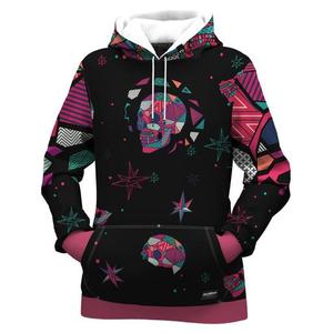 Sudadera con Capucha Negra para Hombre, Estampado Geométrico de Calavera, Sublimación, 100% Poliéster Tejido, Ropa Urbana de Otoño - Product Image 3