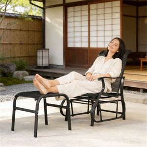 Sedia a dondolo da esterno nera per arredamento da veranda e patio - Product Image 2
