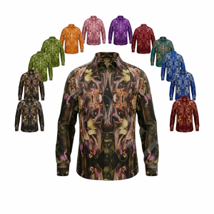 Chemise boutonnée à manches courtes imprimée florale artistique tendance, design abstrait unique, style streetwear décontracté pour l'été - Product Image 1