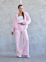 Ensemble 2 pièces pour femme : Sweat à capuche court zippé et pantalon de survêtement large en molleton uni, extensible, respirant, écologique, style streetwear d'été