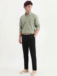 Camisa de Vestir de Algodón Sólido Color Coral para Hombre, Manga Larga, Cuello Clásico, Estilo Casual Elegante para Primavera - Product Image 2