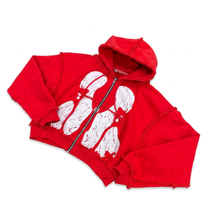 Sweat à capuche oversize rouge avec imprimé blanc, fermeture éclair sur le devant, meilleure qualité, sweat à capuche pour homme avec impression sérigraphique à prix raisonnable - Product Image 1