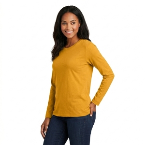 Premium Women Long Sleeve T Shirt Solid Cotton Fabric Comfortable Regular Fit Casual Everyday Fashion Wear <b>Top</b> - Product Image 1