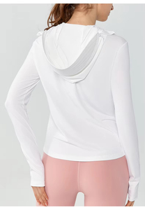 Haut à manches longues, vente en gros usine, veste à capuche légère pour femme, tissée, unie, teinte, anti-UV, avec masque intégré - Product Image 6