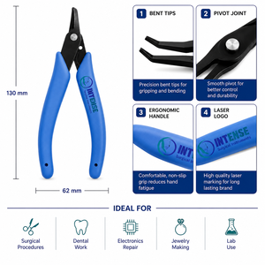 Pince de précision professionnelle à bec courbé, manche bleu, pour la fabrication de bijoux, prise en charge, maintien, pliage, outil manuel, logo personnalisé OEM - Product Image 2