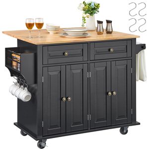 43\" Wood Top Kitchen <b>Island</b> Cart with Adjustable Storage Cabinet Rolling <b>Table</b> Drop Leaf Spice Rack Towel Bar - Product Image 6