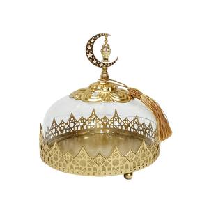 Elegante Tazón para Frutas Secas con Acabado Dorado y Cúpula de Vidrio, Plato Decorativo para Cocina, Mesa de Comedor, Ramadán - Product Image 2