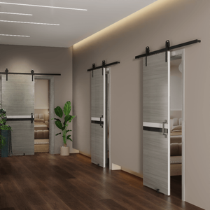 Cazzo elfo moderno per interni 32 \ "X 84 \" melamina Slab porta integrato 6.6FT Kit pista scorrevole regolabile da pavimento Guider Pull Handle - Product Image 5