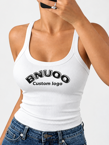 Women's <b>White</b> Ribbed Scoop Neck <b>Tank</b> <b>Top</b> Custom Logo Printed Casual Knitted Cotton <b>Top</b> with multi color Tanktops for women - Product Image 1