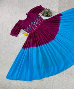 Vestido Midi Étnico de Algodón Vintage de Secado Rápido para Mujer, Morado y Azul, Bordado Floral, Corte Regular, Estilo Informal, Estilo India Pakistán - Product Image 4