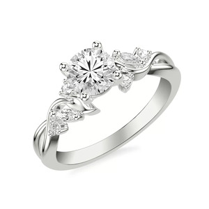 Bague Feuille de Vigne Inspirée de la Nature avec Diamant de Laboratoire Rond et Diamants Latéraux Marquise et Ronds en Or 10K 14K 18K et Argent 925 935 - Product Image 2