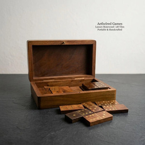 Jeu de dominos de luxe en bois de rose Aethelred Games, 28 tuiles, fabriqué à la main, boîte de rangement en bois portable, jeu d'intérieur - Product Image 1
