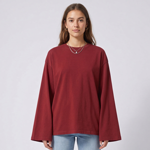 เสื้อยืดคอกลมผู้หญิงไซส์ใหญ่ ผ้าฝ้าย 100% สไตล์ลำลอง ทรงหลวม แขนยาว เสื้อยืดโอเวอร์ไซส์แฟชั่นสำหรับผู้หญิง - Product Image 6