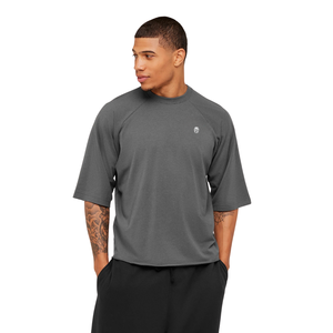 T-shirt de sport raglan oversize pour homme, respirant, haute performance, coupe ample, pour entraînement et fitness, gris foncé - Product Image 1