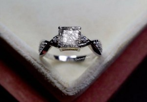 Bague de Fiançailles Solitaire en Argent Sterling 925 avec Pierre Précieuse, Bijou Fin, Quartz Rutile Noir Naturel, Coupe Carrée - Product Image 6