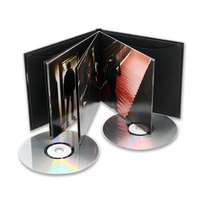 Caja de cartón con revestimiento mate personalizable para CD-R, encuadernada en tapa dura, con funda doble para disco y página.