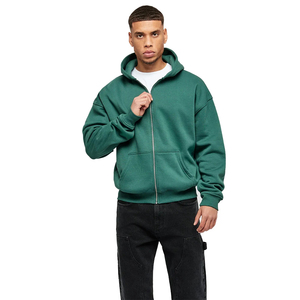Sweat-shirt à capuche zippé vert surdimensionné pour homme, en molleton, coupe classique, couleur unie, pour l'automne - Product Image 4