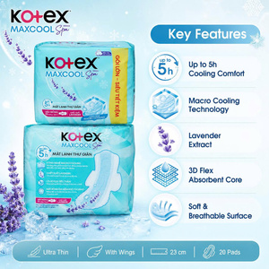 Kotex Max <b>Cool</b> Sanitary <b>Pads</b> Ultra Thin Wings 23cm , 20 pcs/Bag, | Premium Feminine Hygiene Products - Product Image 1