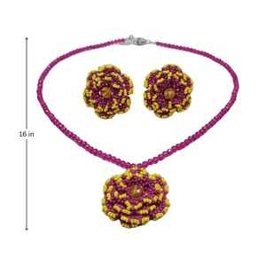 Direct Factory Supply Fuchsia Haldi Bloom <b>Beaded</b> Jewellery <b>Set</b> Handmade Floral Ethnic Jewelry for Women Available At Best Price - Product Image 2