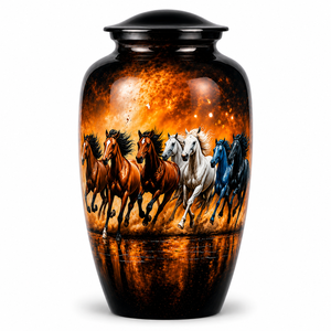 Autocollant commémoratif de luxe Cheval Noir avec Lune et urne funéraire en émail pour cendres humaines - Product Image 4