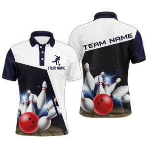 เสื้อและชุดเจอร์ซีย์โบว์ลิ่งแบบถักคุณภาพพรีเมียม สีดำและน้ำเงิน สำหรับทีมชายในลีก - Product Image 1