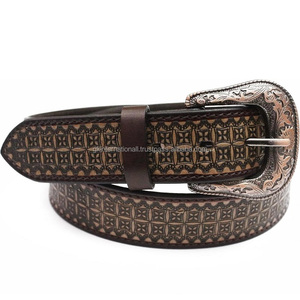 Cinturón de cuero para herramientas de mano con relieve pesado, hebilla antigua occidental hecha a medida, cinturón de herramientas de cuero de moda para hombres de alta calidad - Product Image 1