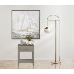 Comodino in legno color tortora Dylan da 23 pollici con elegante piano in vetro e comodo cassetto - Product Image 1