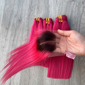 Cheveux humains naturels roses à racines foncées, lisses comme des baguettes, en dentelle, vente en gros, cheveux humains bruts de haute qualité, 100 % naturels - Product Image 6