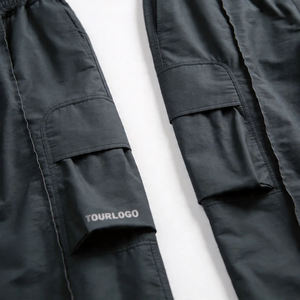 Pantalones Cargo Negros para Hombre, Cintura Elástica, Múltiples Bolsillos, Secado Rápido, Ligeros, Casuales, para Verano - Product Image 3