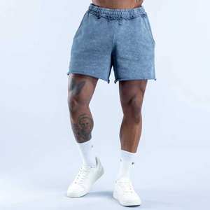 Shorts de sport vintage pour hommes, 100% coton, molleton bouclette épais, séchage rapide, coupe oversize, bords bruts, effet délavé, vente en gros personnalisée 2026 - Product Image 1