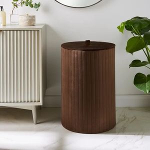 Luxury Metal Dustbin <b>with</b> Gold <b>Lid</b> Modern Ribbed Trash Can for Home & Office - Product Image 4