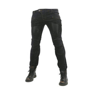 Pantalon en jean pour homme de haute qualité, respirant, délavé, tissé, style streetwear, pour la course moto, avec protection en Kevlar et bouton en cristal - Product Image 2