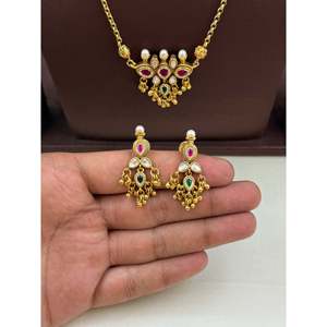 Indian Ethnic Artificial <b>Jewellery</b>-Neha Chorski Delicate Semi Long <b>Gold</b> Plated Bridal Necklace <b>Set</b> - Product Image 3