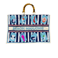 Grand sac fourre-tout en toile brodé à la main XXL avec poignées en bambou et fermeture à glissière |   Sacs de plage durables et tendance
