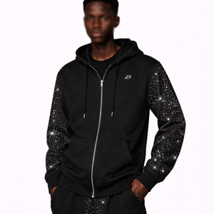Sweat-shirts à capuche pour hommes en molleton de coton épais, coupe oversize, avec manches à motif cachemire et strass, style streetwear, pour marque privée et production en gros - Product Image 6