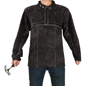 Unisex Cowhide Split Leather Welding <b>Jacket</b> Heavy Duty Flame-Resistant Apron Sleeve Coat with Reflective Safety Features - Product Image 6