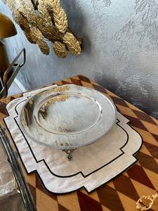 Brass Serving <b>Stand</b>, Handmade <b>Cake</b> Holder Silver Placemat Footed - Product Image 3