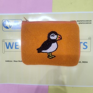 Handgefertigter Perlenbesetzter Orangefarbener Beutel mit Seemöwen-Muster, Reißverschluss, Perlenbesetzter Seemöwen-Vogel-Stickerei, Mini-Reißverschluss-Clutch für Damen - Product Image 1