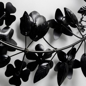 Stunning Black Wreath Beautifully Crafted With A Dense Wire Frame Adorned With Textured Metallic <b>Flowers</b> & Leaves For Home Decor - Product Image 3