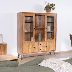 Vandana Urban Space acacia wood <b>sideboard</b> with metal legs, Wendy style, featuring embossed fronts and glass doors - Product Image 5