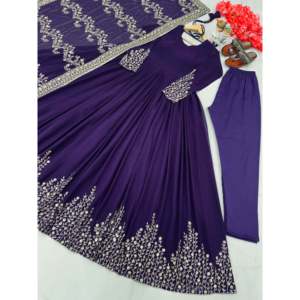 Designer Gown with Chiffon Dupatta & Bottom for <b>Party</b> Wear Three-Quarter Sleeve Length <b>Tops</b> - Product Image 6