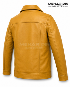 Premium Mustard Yellow Sheepskin Leather <b>Jacket</b> Unisex Winter Zipper Stand Collar OEM Service Finished Casual Fashion Outerwear - Product Image 3
