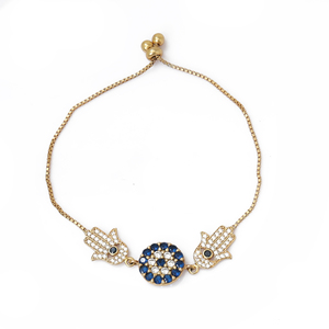 Wholesale Fashion Exquisite Gold Plating Hamsa Hand & Evil Eye Blue Fashionable Fine <b>Bracelet</b> for Unisex Men Women Protection - Product Image 1