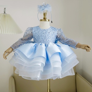 Robe de soirée scintillante à paillettes pour filles, avec jupe en tulle volumineuse à volants, robe de princesse à manches bouffantes pour anniversaire, mariage, événement - Product Image 2