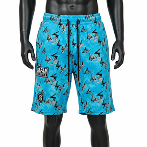 Shorts en molleton de coton premium 340 GSM, lavage acide, turquoise, imprimé intégral, logo personnalisé, pour homme - Product Image 6