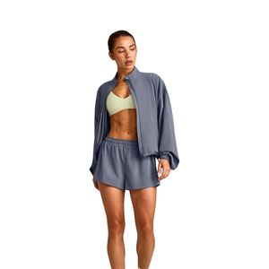 Slate Blue <b>Women's</b> Polyester Windbreaker <b>Jacket</b> Custom Logo Letter Print Full Zip High Neck <b>Lightweight</b> Outdoor Streetwear OEM - Product Image 2